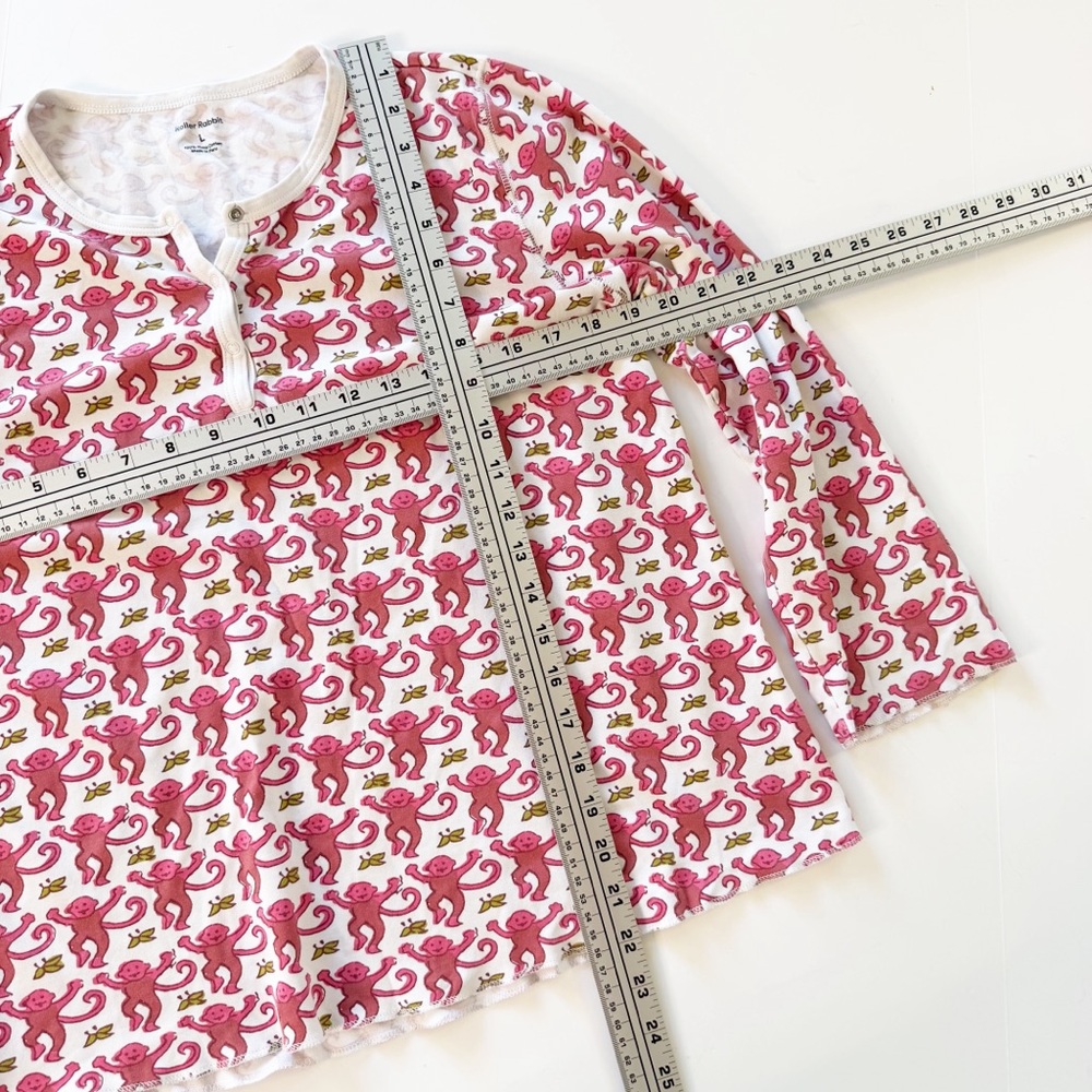 Roller Rabbit Pajama Shirt Top Womens Large Monkey Henley Pink White - Picture 3 of 5